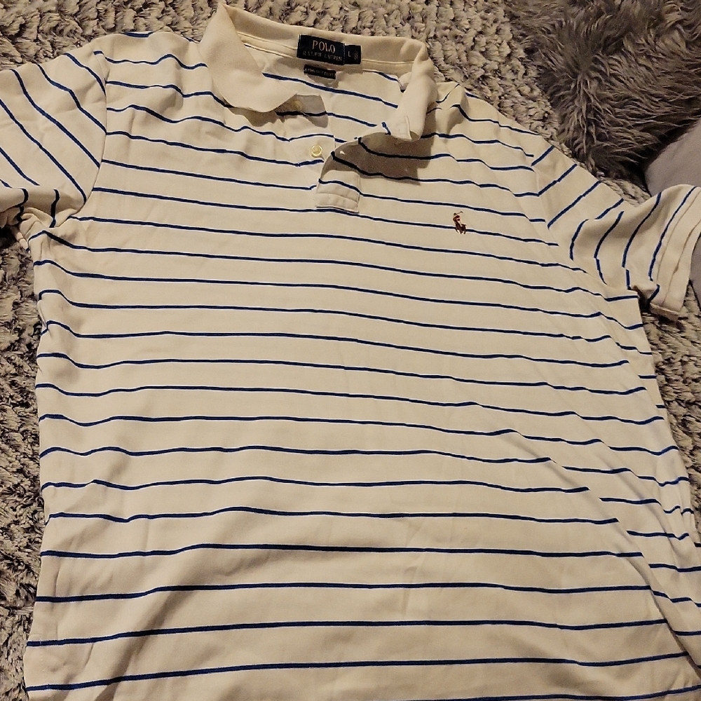 Final Price!! Polo by Ralph Lauren Men's Cream and Blue Striped Polo